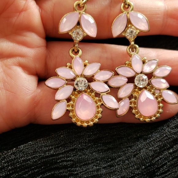 Pink Stone Petal Chandelier Earrings - Picture 3 of 6